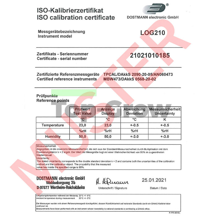 LOG210 PDF Thermo-Hygro- Datenlogger (mit Batterie) | Top-Grow